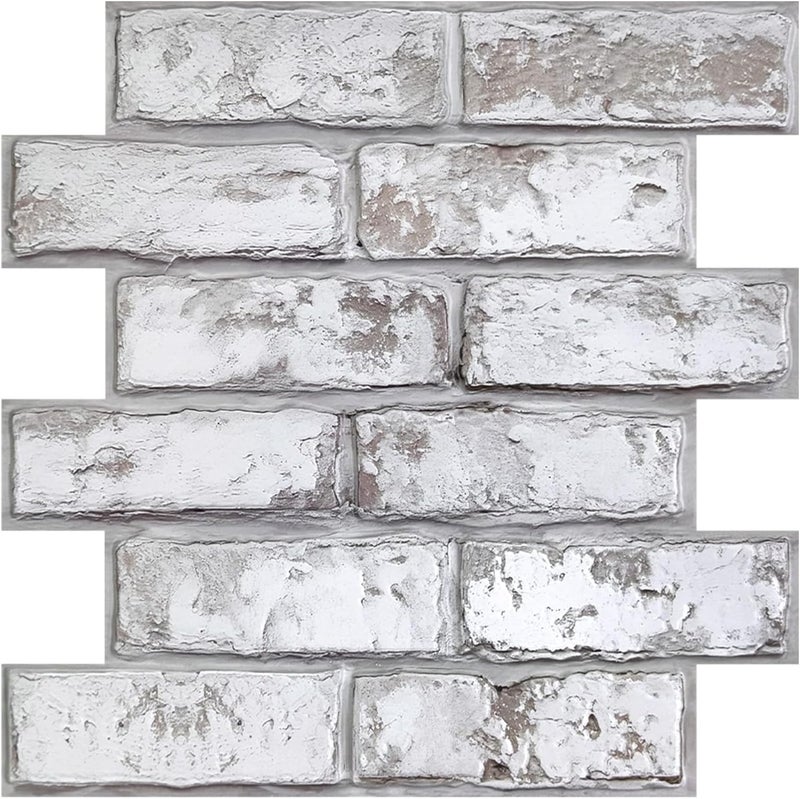 COMSTICKC 3D Faux Brick Wall Panel, Peel and Stick Brick Tiles, 10 Pcs of 12"X12", Small Size Thin PVC Brick Adhesive Fake Brick Paneling Brick Backsplash Background, Retro White - Image 1